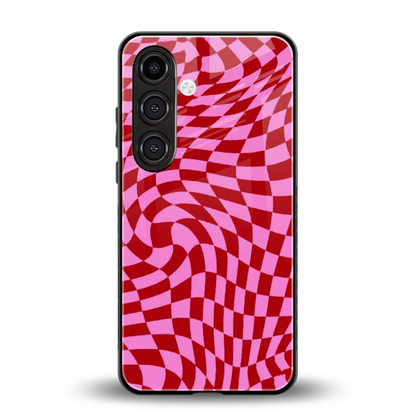 Trippy Pink Checkers back phone cover | glass case for samsung galaxy s24