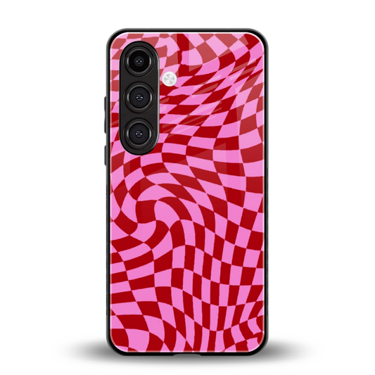 Trippy Pink Checkers back phone cover | glass case for samsung galaxy s24