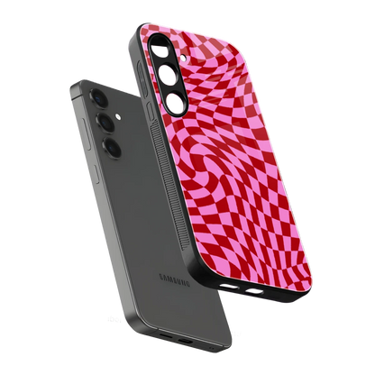 Trippy Pink Checkers sleek samsung galaxy s24 cover with tempered glass back and TPU edges