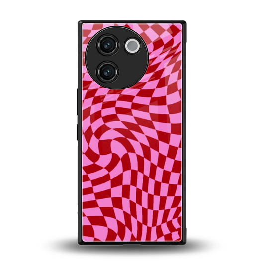 Trippy Pink Checkers back phone cover | glass case for vivo v30e