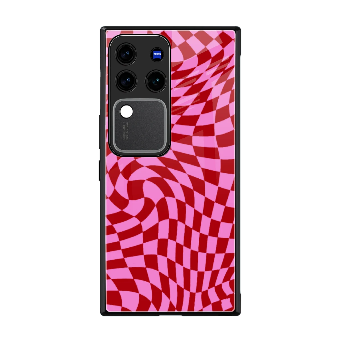 Trippy Pink Checkers back phone cover | glass case forvivo v30 pro