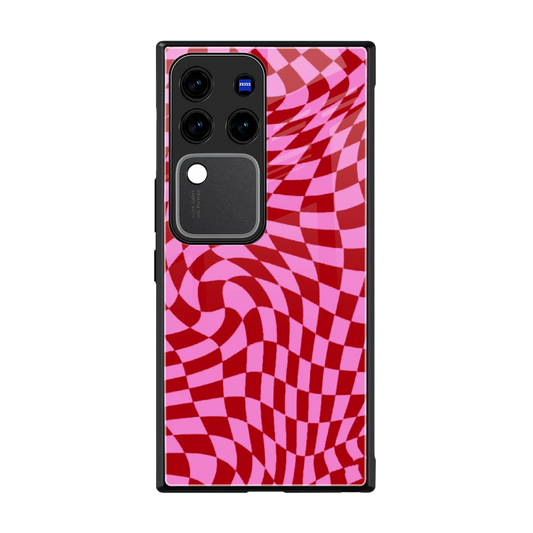 Trippy Pink Checkers back phone cover | glass case forvivo v30 pro