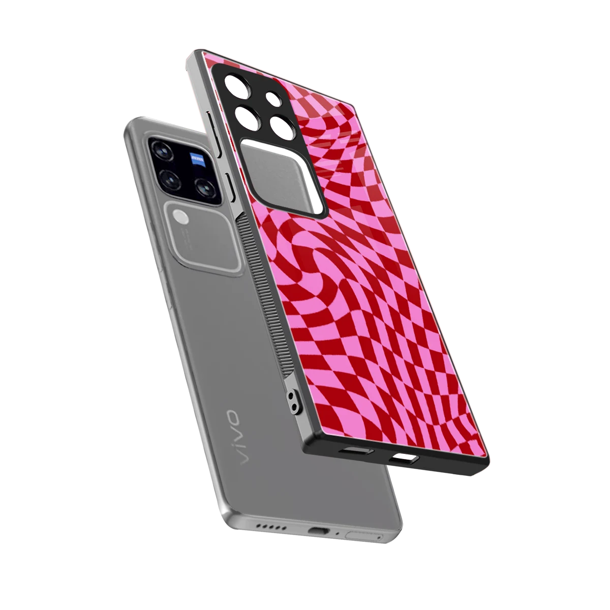 Trippy Pink Checkers sleekvivo v30 pro cover with tempered glass back and TPU edges