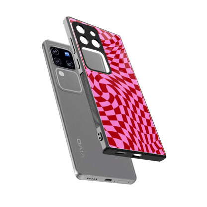 Trippy Pink Checkers sleekvivo v30 pro cover with tempered glass back and TPU edges