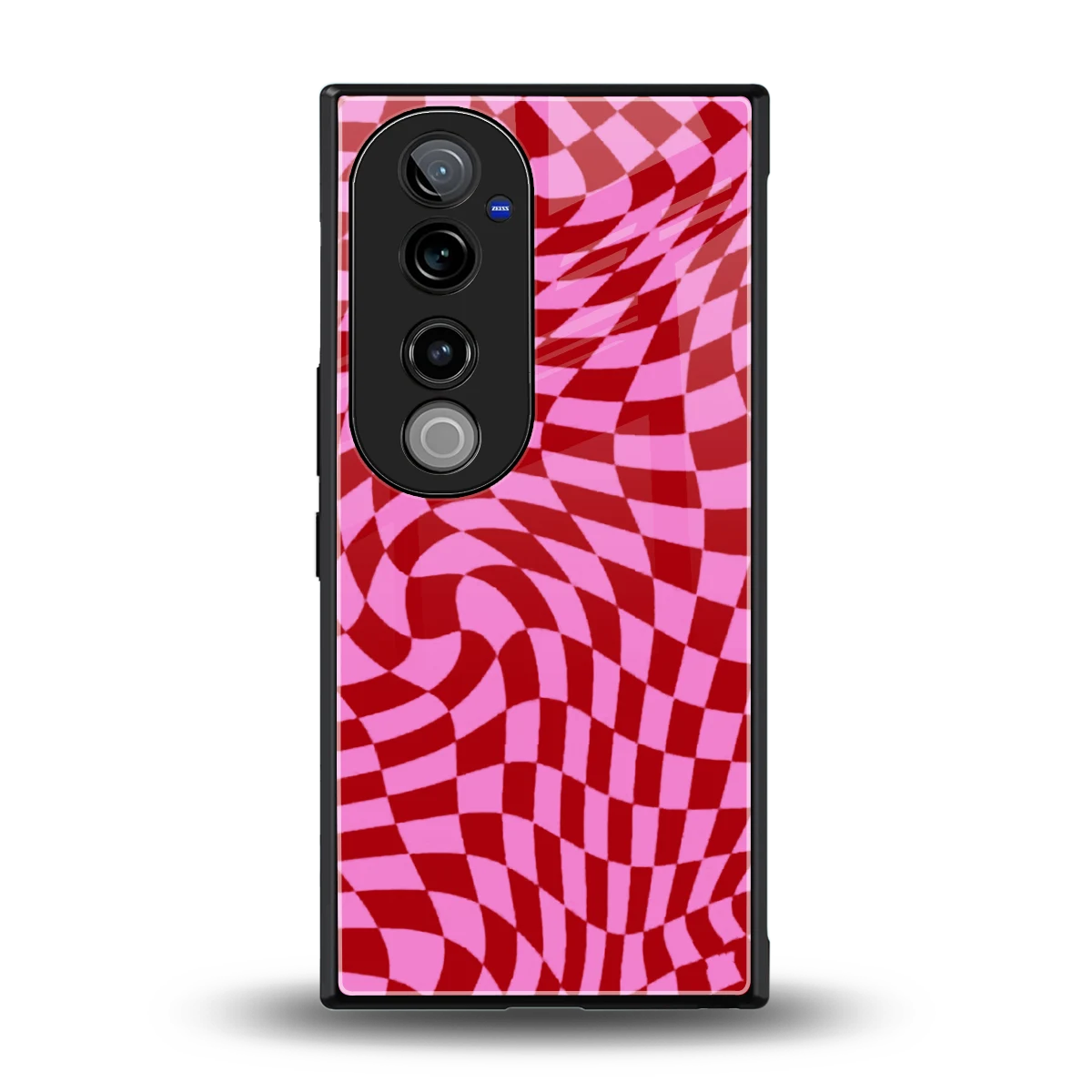 Trippy Pink Checkers back phone cover | glass case for vivo v40 pro