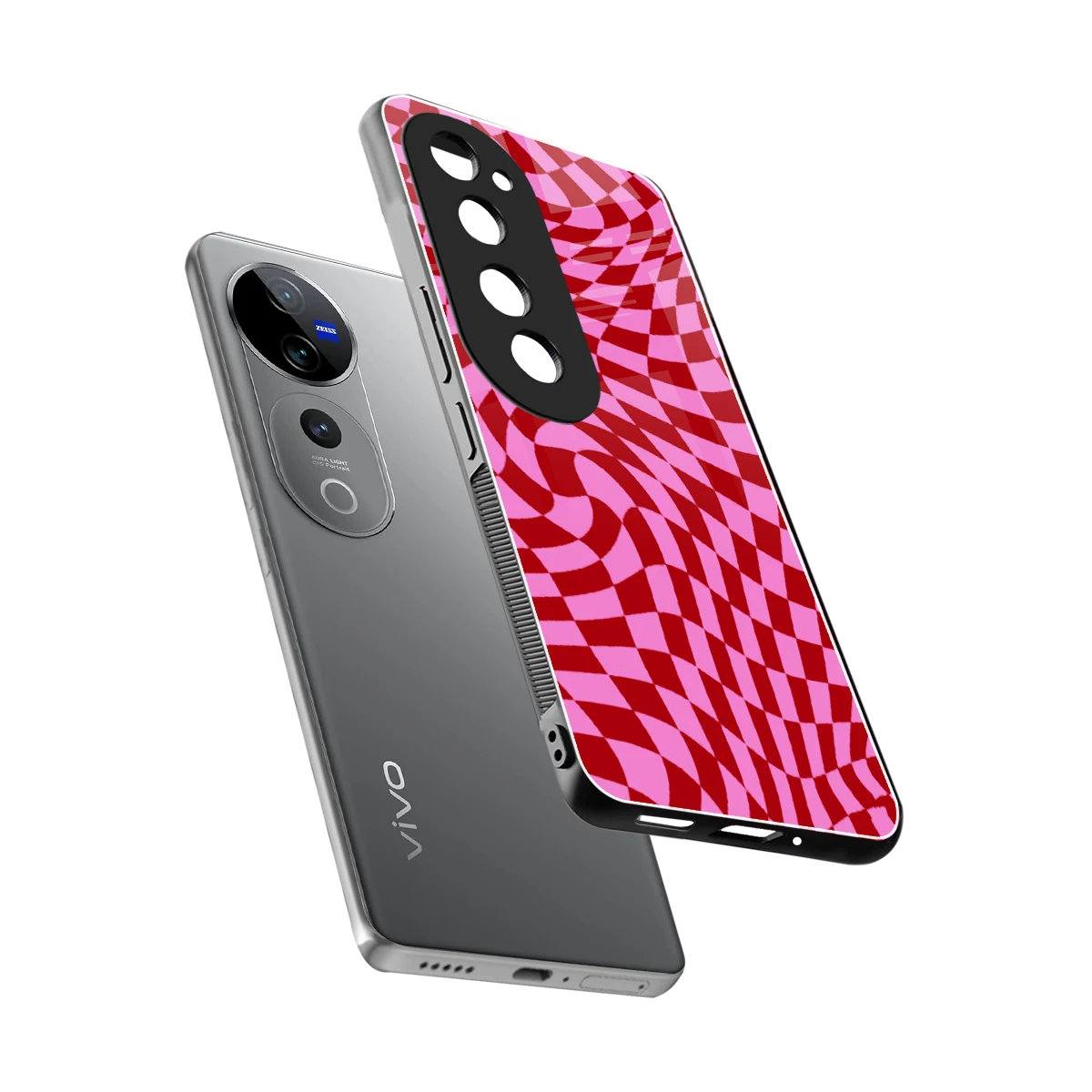 Trippy Pink Checkers sleek vivo v40 pro cover with tempered glass back and TPU edges