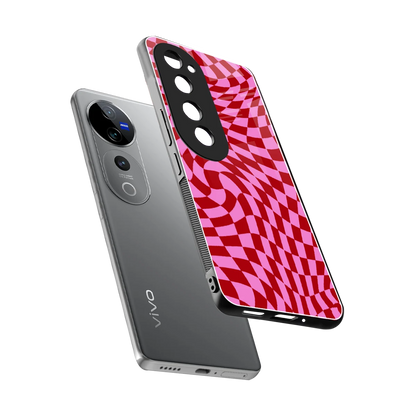 Trippy Pink Checkers sleek vivo v40 pro cover with tempered glass back and TPU edges