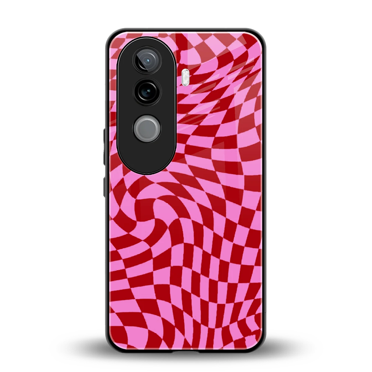 Trippy Pink Checkers back phone cover | glass case for vivo v40e