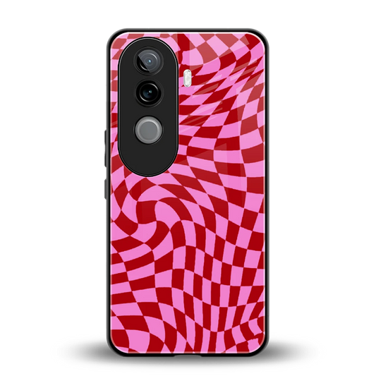 Trippy Pink Checkers back phone cover | glass case for vivo v40e