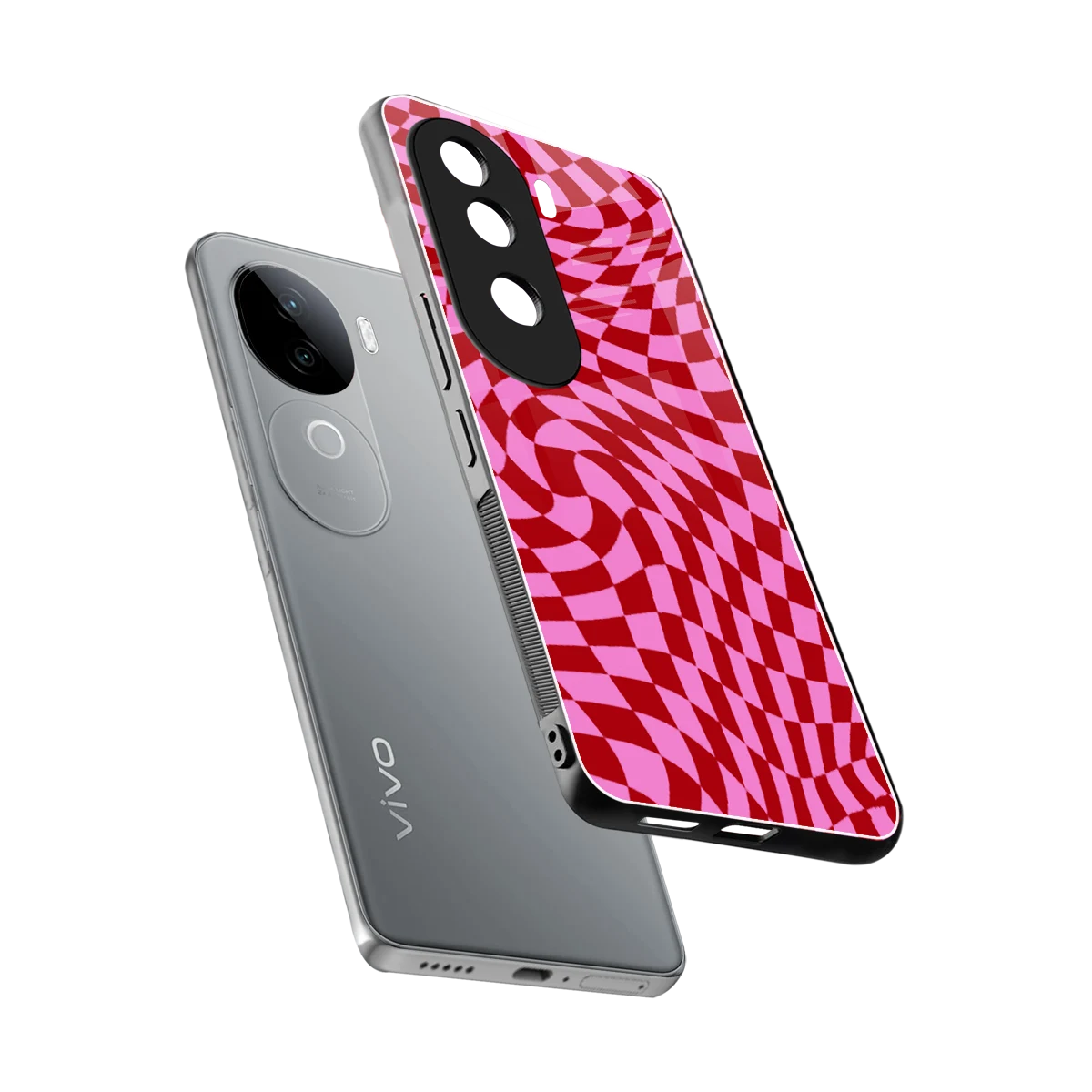 Trippy Pink Checkers sleek vivo v40e cover with tempered glass back and TPU edges