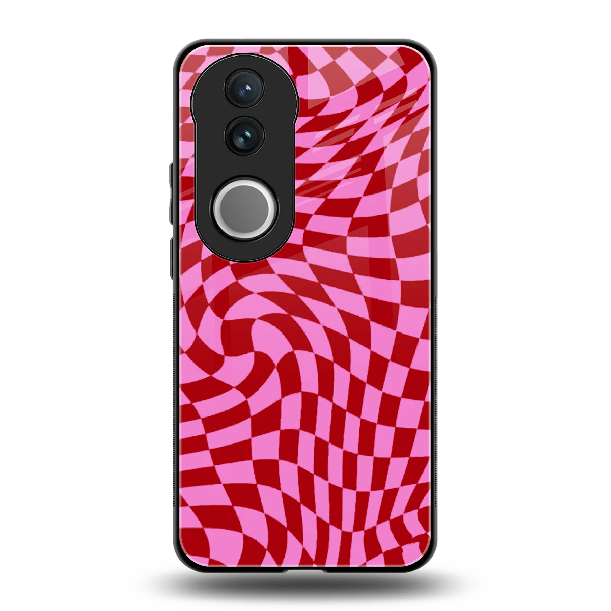 Trippy Pink Checkers back phone cover | glass case for vivo v50