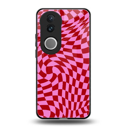 Trippy Pink Checkers back phone cover | glass case for vivo v50