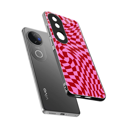 Trippy Pink Checkers sleek vivo v50 cover with tempered glass back and TPU edges