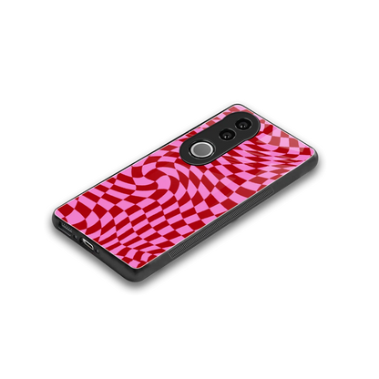 Trippy Pink Checkers stylish phone case for vivo v50 | glossy glass and slim fit