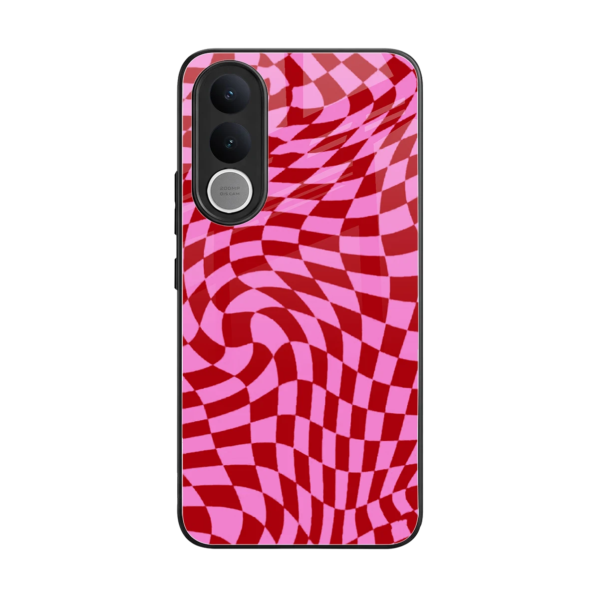 Trippy Pink Checkers back phone cover | glass case for vivo v70 fe