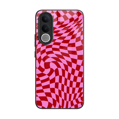 Trippy Pink Checkers back phone cover | glass case for vivo v70 fe