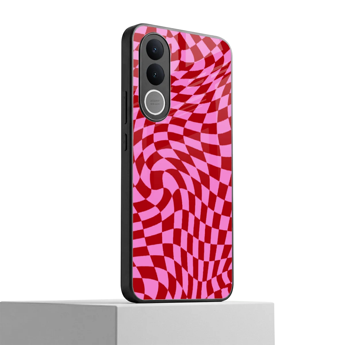 Trippy Pink Checkers vivo v70 fe mobile cover | shockproof glass phone case