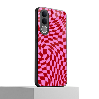 Trippy Pink Checkers vivo v70 fe mobile cover | shockproof glass phone case