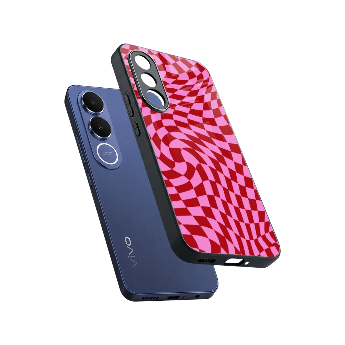 Trippy Pink Checkers sleek vivo v70 fe cover with tempered glass back and TPU edges