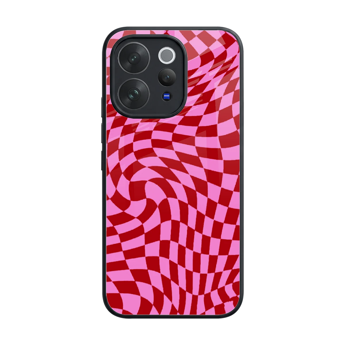 Trippy Pink Checkers back phone cover | glass case for vivo v70