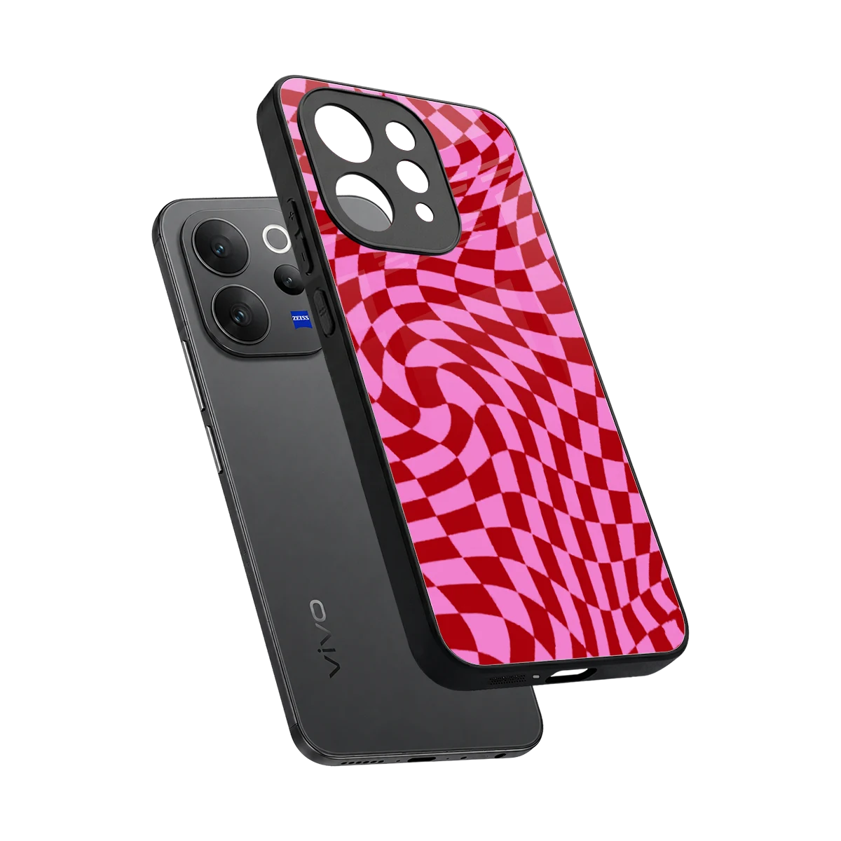 Trippy Pink Checkers sleek vivo v70 cover with tempered glass back and TPU edges