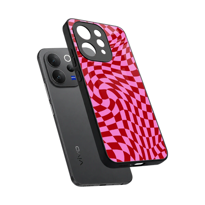 Trippy Pink Checkers sleek vivo v70 cover with tempered glass back and TPU edges