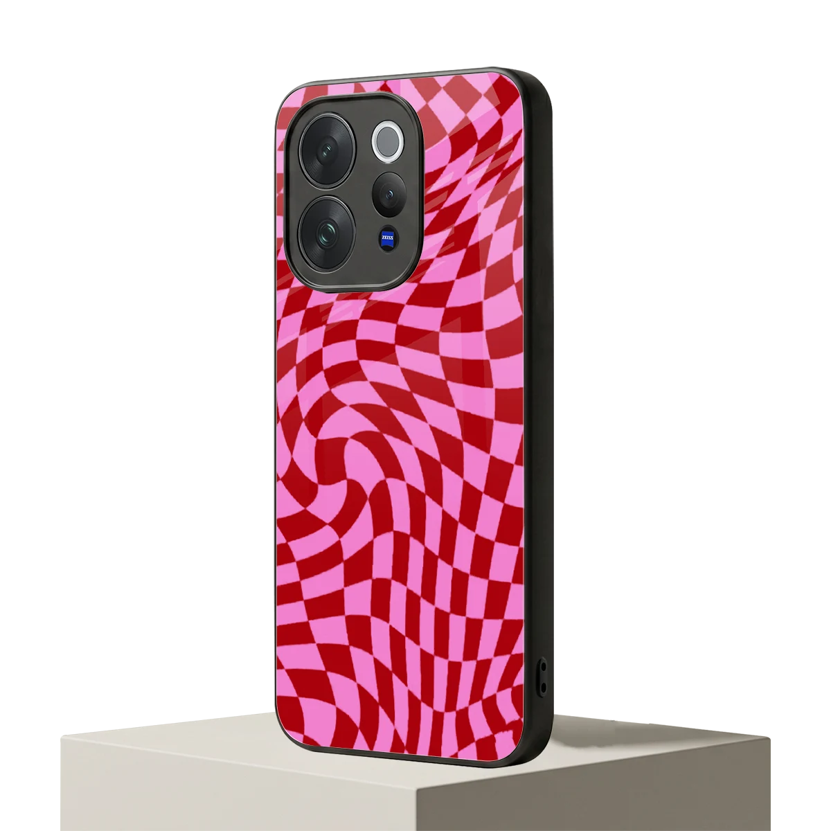 Trippy Pink Checkers vivo v70 mobile cover | shockproof glass phone case
