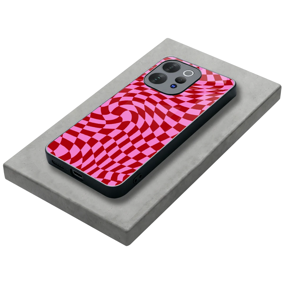 Trippy Pink Checkers stylish phone case for vivo v70 elite | glossy glass and slim fit