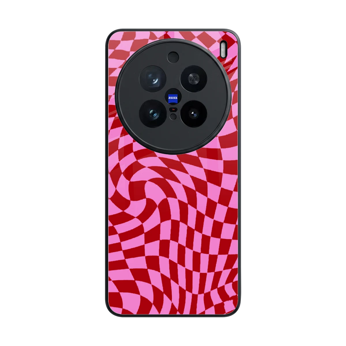 Trippy Pink Checkers back phone cover | glass case for vivo x200 pro