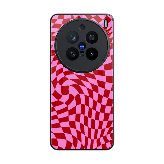 Trippy Pink Checkers back phone cover | glass case for vivo x200 pro