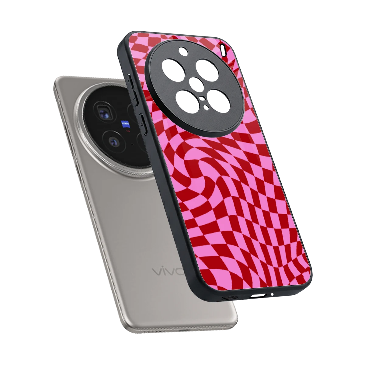 Trippy Pink Checkers sleek vivo x200 pro cover with tempered glass back and TPU edges