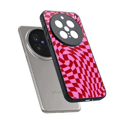 Trippy Pink Checkers sleek vivo x200 pro cover with tempered glass back and TPU edges