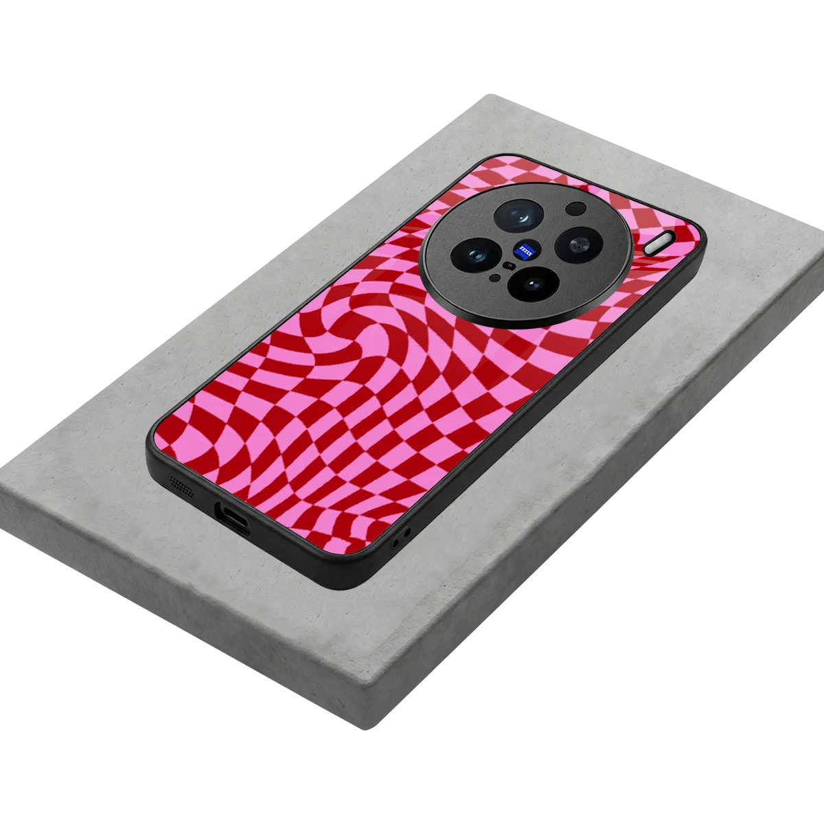 Trippy Pink Checkers stylish phone case for vivo x200 pro | glossy glass and slim fit