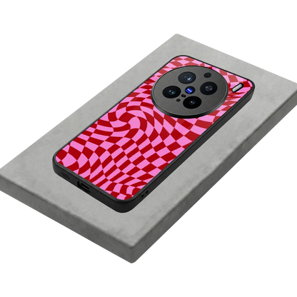 Trippy Pink Checkers stylish phone case for vivo x200 pro | glossy glass and slim fit