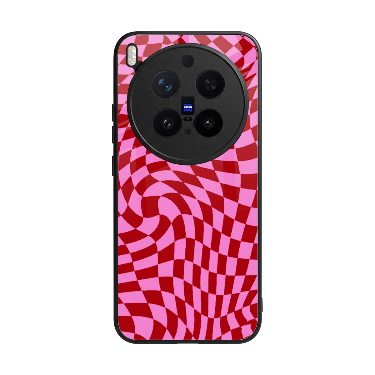 Trippy Pink Checkers back phone cover | glass case for vivo x300 pro
