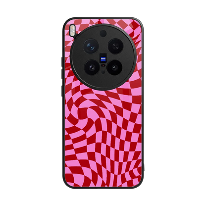 Trippy Pink Checkers back phone cover | glass case for vivo x300 pro