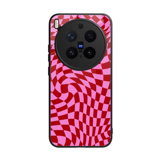 Trippy Pink Checkers back phone cover | glass case for vivo x300 pro
