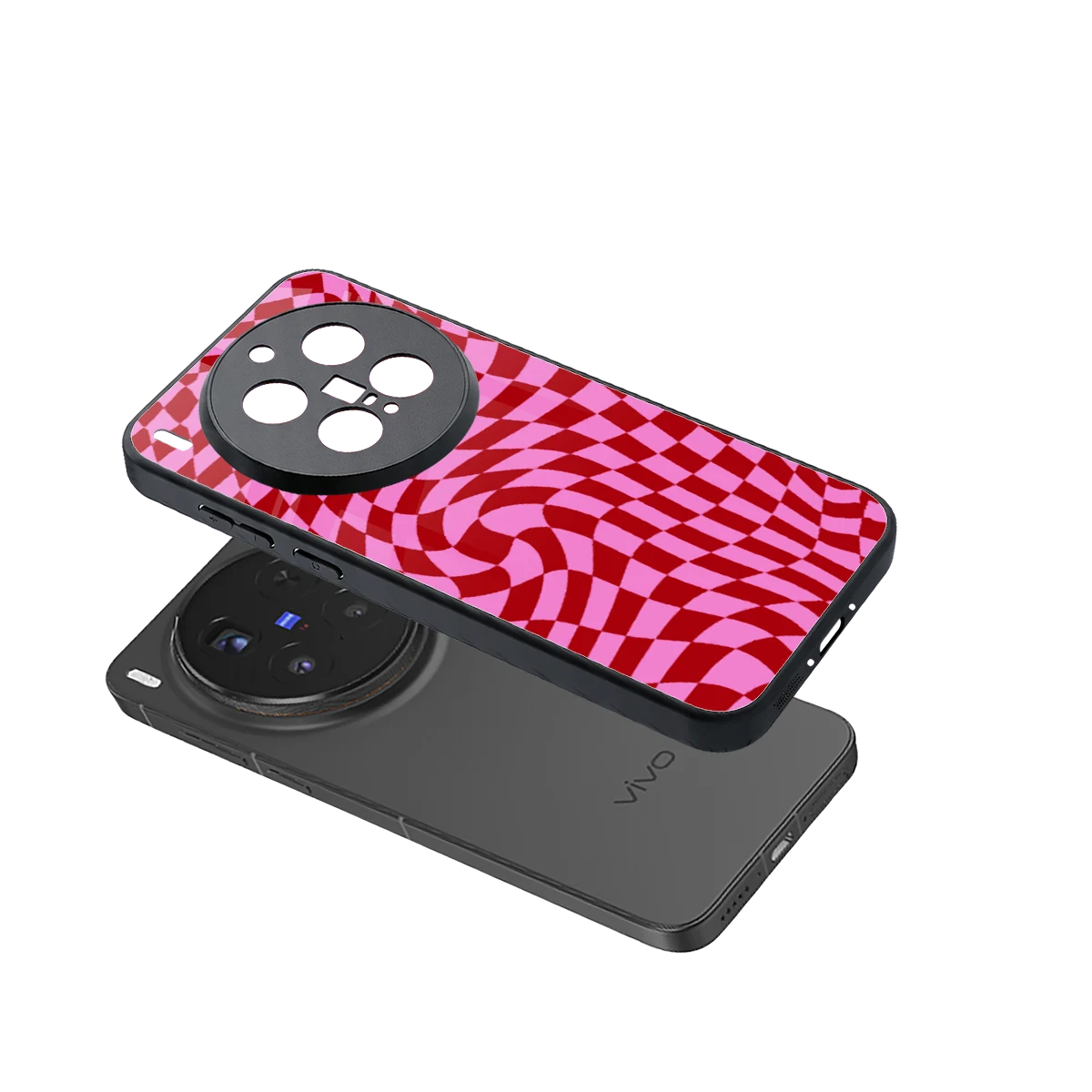 Trippy Pink Checkers sleek vivo x300 pro cover with tempered glass back and TPU edges