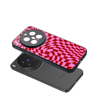Trippy Pink Checkers sleek vivo x300 pro cover with tempered glass back and TPU edges