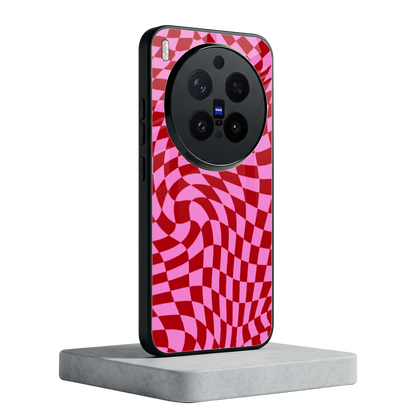 Trippy Pink Checkers vivo x300 pro mobile cover | shockproof glass phone case