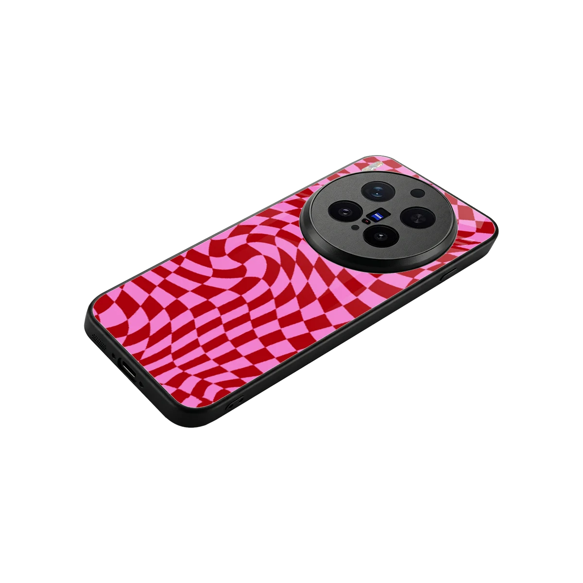 Trippy Pink Checkers stylish phone case for vivo x300 pro | glossy glass and slim fit