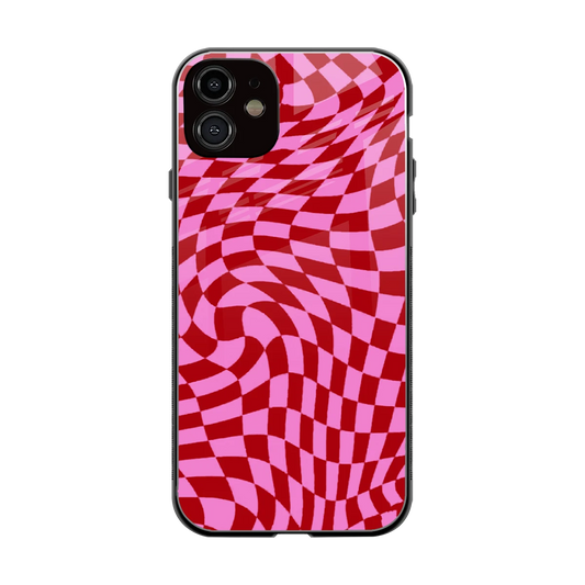 Trippy Pink Checkers back phone cover | glass case for iphone 12