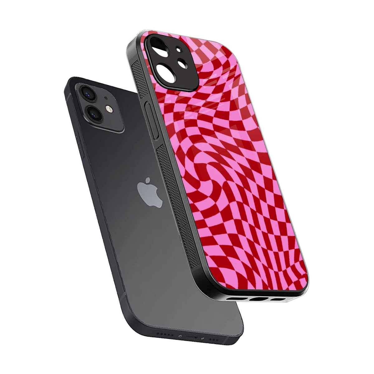 Trippy Pink Checkers sleek iphone 11 cover with tempered glass back and TPU edges