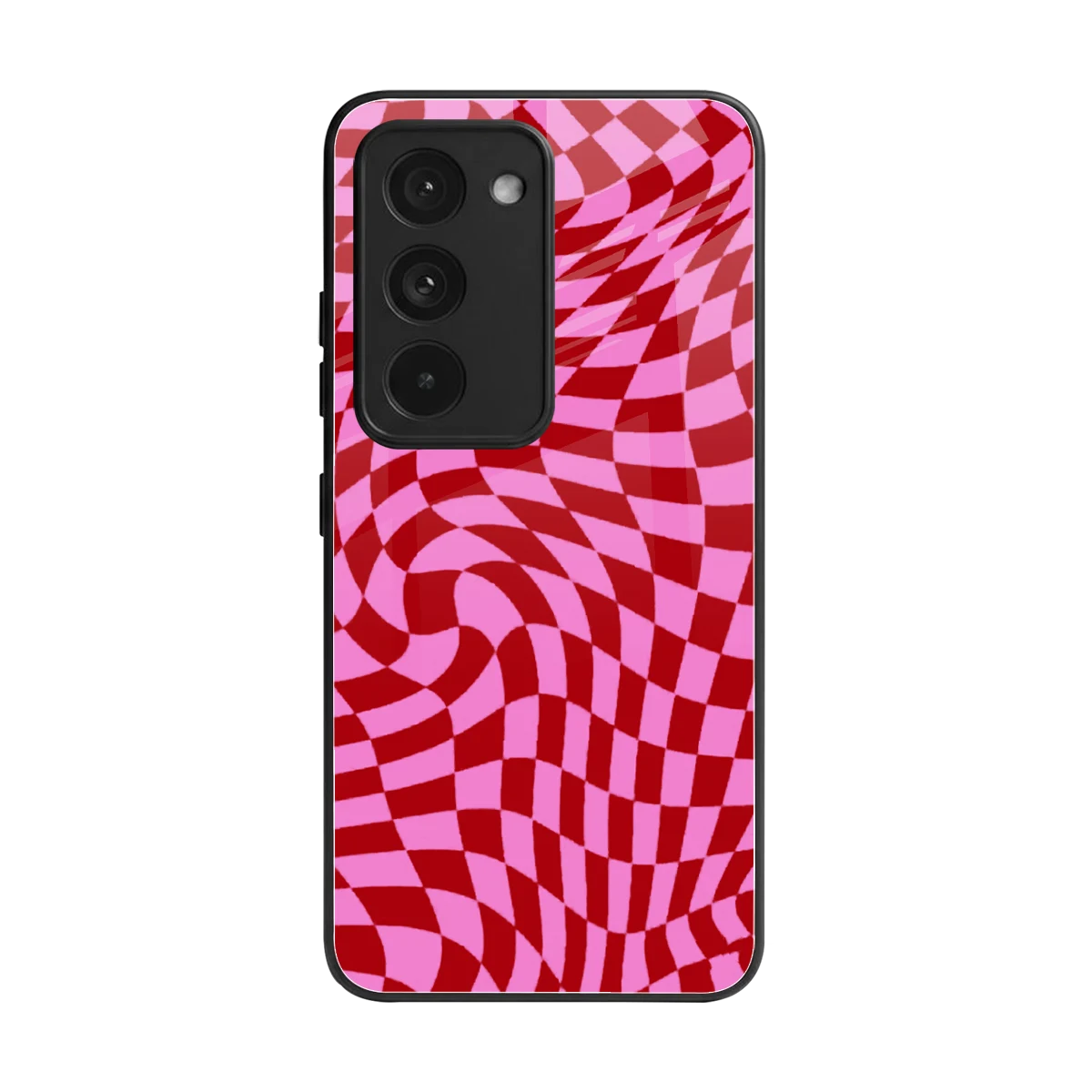 Trippy Pink Checkers back phone cover | glass case for redmi 15 5g