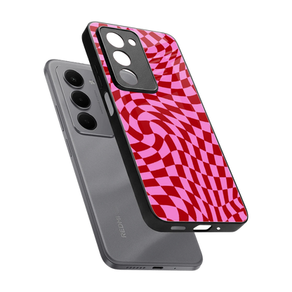 Trippy Pink Checkers sleek redmi 15 5g cover with tempered glass back and TPU edges