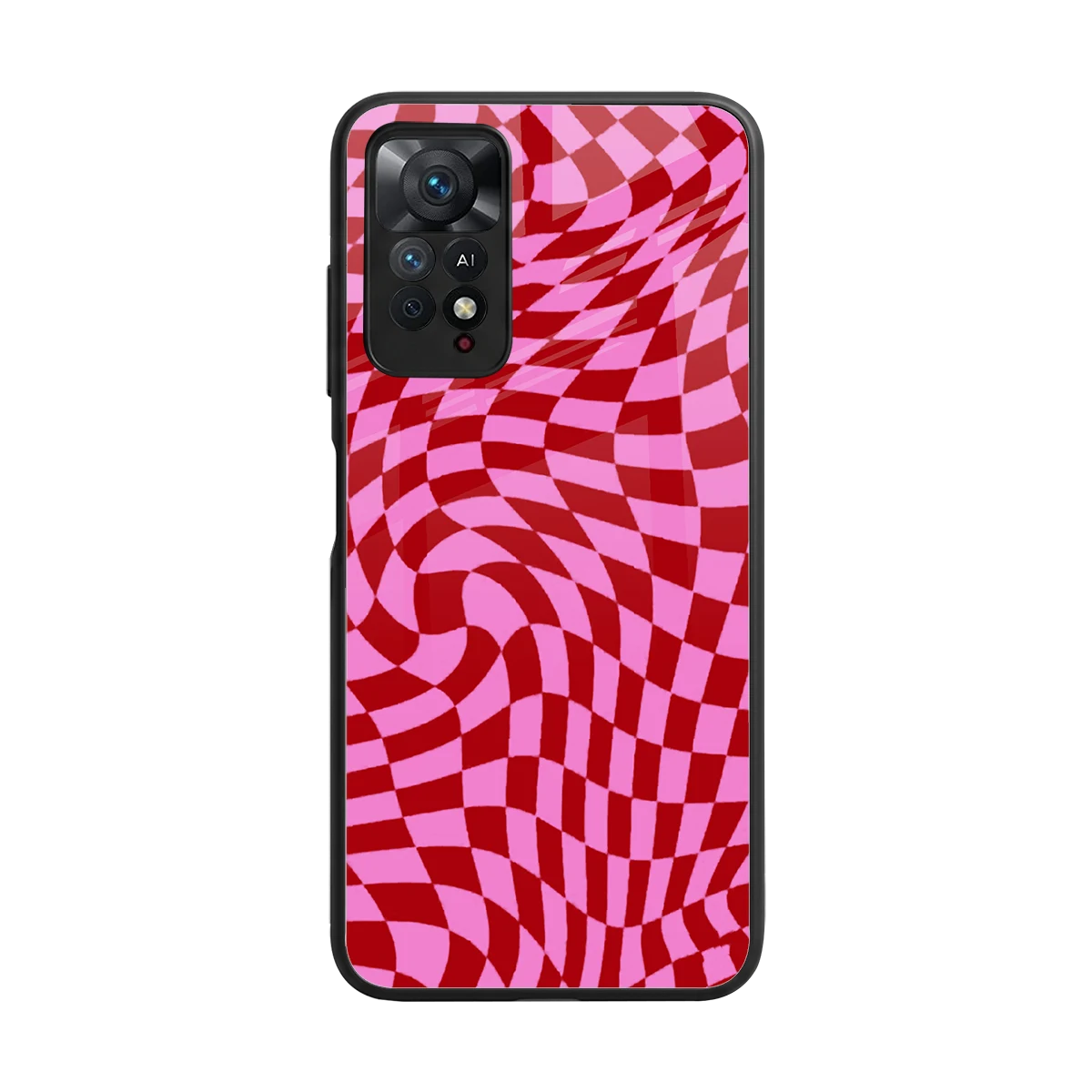 Trippy Pink Checkers back phone cover | glass case for redmi note 11 pro