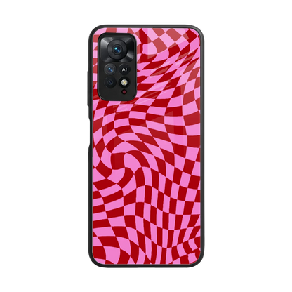 Trippy Pink Checkers back phone cover | glass case for redmi note 11 pro