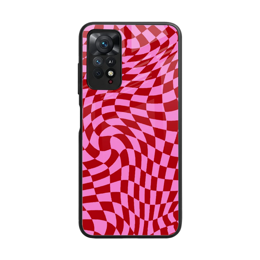 Trippy Pink Checkers back phone cover | glass case for redmi note 11 pro