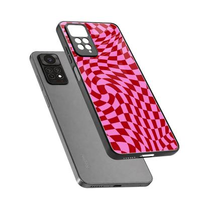 Trippy Pink Checkers sleek redmi note 11 pro cover with tempered glass back and TPU edges