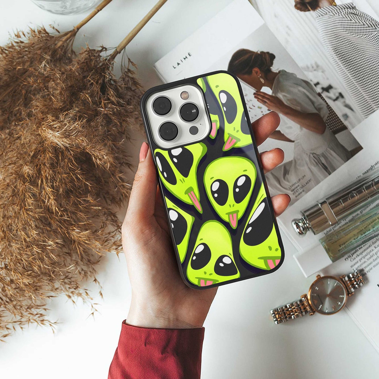 Trippy Aliens Phone Case for Iphone 16 | Glass Case